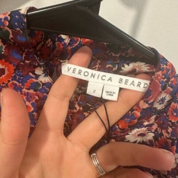 NWT- VERONICA BEARD -Louella Floral Print Long Sleeve Dress In Berry Multi - Picture 10 of 13